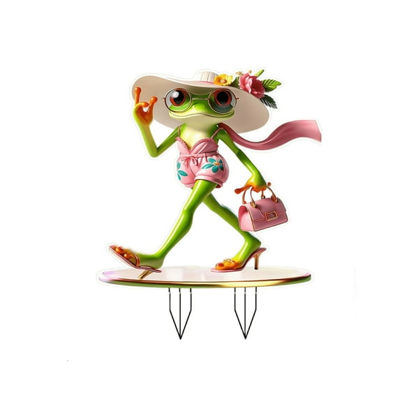 Elainilye Frog Stake, Flat Acrylic Garden Art Lawn Decoration for Pond Edge Flower Beds Outdoor Play Area, Green