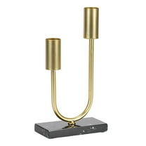 Elainilye Gold Metal Candelabra Centerpiece Holder, 2-Taper Candle Stick for Tables, Fireplace Mantel Decor Accent for Weddings, Dining Room Ambiance
