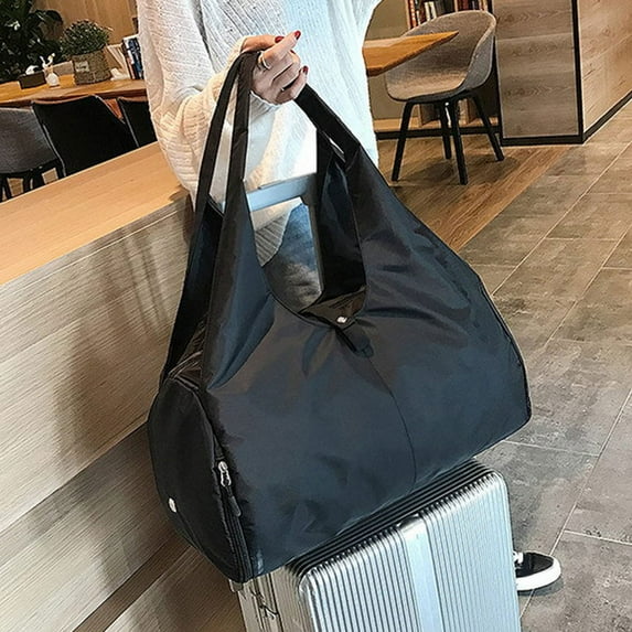 Elainilye Gym Bag, Large Capacity Wet-Dry Separation Compartment with Trolley Sleeve Travel Duffel Portable Sports Equipment Storage for Shoes Clothes, Black