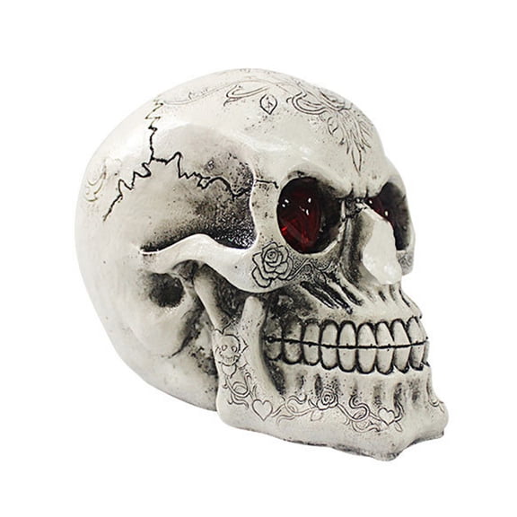 Elainilye Halloween Skull Light Carved Decorative Figurine for Spooky Decor, LED Light Up Design for Party and Home Halloween Atmosphere, Battery Operated and Safe