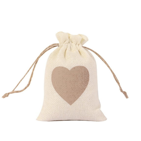 Elainilye Heart Canvas Drawstring Bag for Wedding Candy Gift Packaging, Valentine's Day Party Favor Bag with Red Love Design