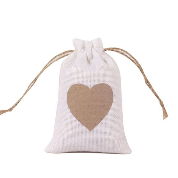 Elainilye Heart Canvas Drawstring Bag for Wedding Candy Gift Packaging, Valentine's Day Party Favor Bag with Red Love Design