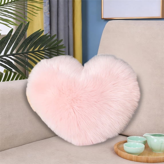 Elainilye Heart Pillow Faux Wool Heart Shaped Long Pile Plush for Living Room Sofa Cute Gift for Girls Bedside