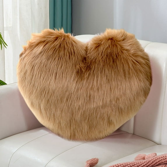 Elainilye Heart-Shaped Pillow Faux Wool Long-Pile Plush Sofa Cushion for Living Room Bedside Decor Soft Comfort Cute Gift for Girls and Teens