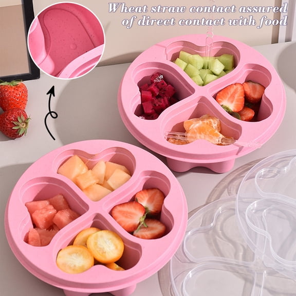Elainilye Heart-Shaped Snack Box with Straw and Multi Compartments, Transparent Lid Refreshment Container for Candy & Fruits, Leak-Proof Design for Picnic, Office Lunches, and Travel Outings
