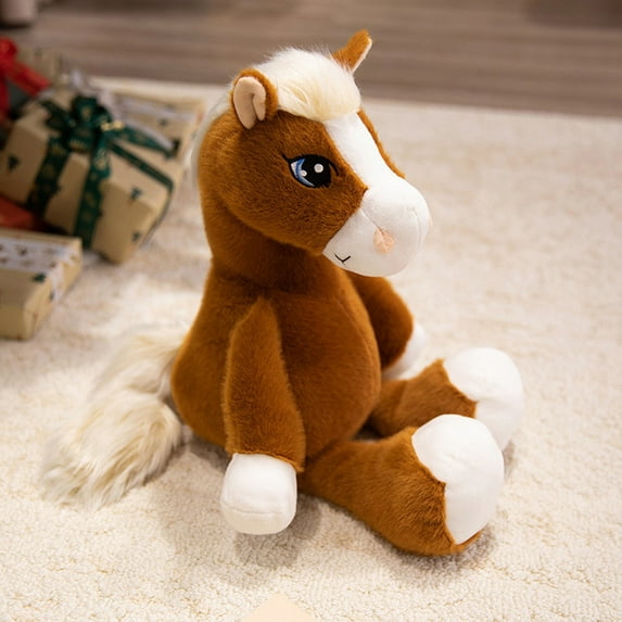 Elainilye Horse Plush Toy with Big Eyes, Sitting Position Stuffed Animal, 8.5-Inch Height Cloth Doll Pillow for Kids Bedroom, Gift for Children and Home Decor, Soft Cuddle Friend