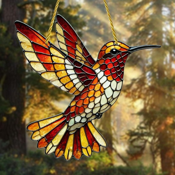 Elainilye Hummingbird Motif Acrylic Sun Catcher, Refractive Window Hanging Decor, Light-diffusing Wall Accent for Room Brightening, Sunroom Decor, Rainbow Effect Creation