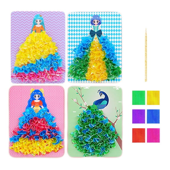 Elainilye Kids Princess Dress-Up Kit, 4-Pc DIY Craft Set for Boys Girls, Puzzle Poke Art Animals Birthday Gift