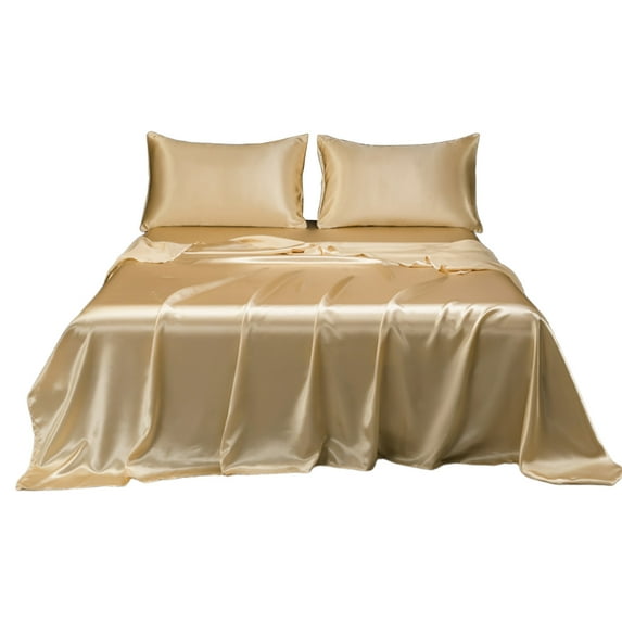 Elainilye Matte Satin Bed Sheet Queen Set, Hotel Silk Feel Pillowcase Cover, Soft Solid Color Bedding for Master Bedroom