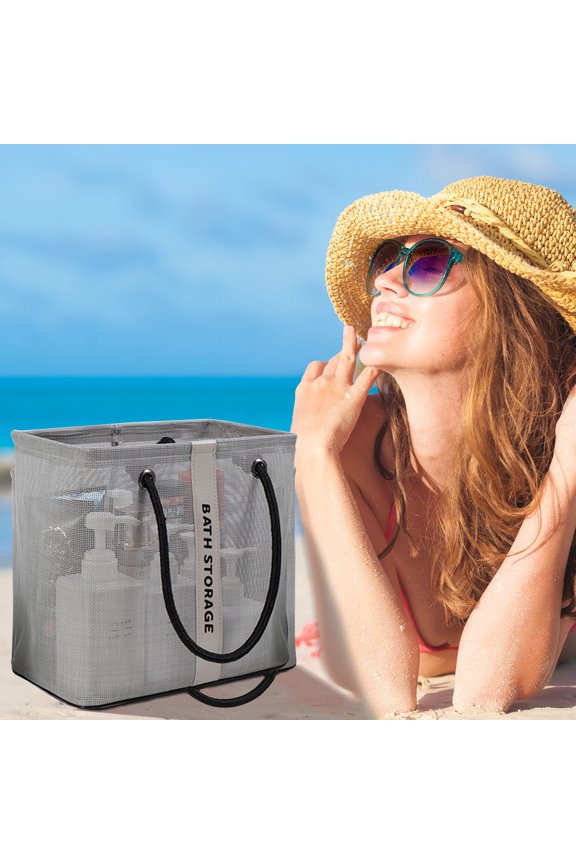 Mesh Beach Bag, Clear Shower Caddy Bag, Dorm for Adult Kids, Larger Shower Bag for Camping,Swimming,Gym,Travel,Bathroom, Gray