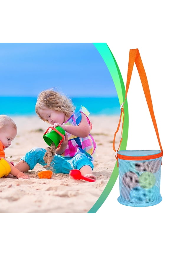 Mesh Beach Bag, Storage Bag for Beach Toy, Drawstring Tote Bags Beach Backpack Swim and Pool Toys Balls Organizer Bags, Toy Not Included, Blue