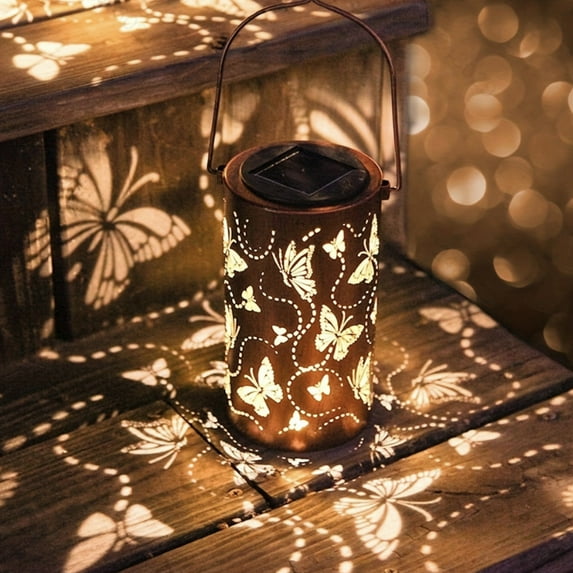 Elainilye Metal Butterfly Solar Lanterns, Waterproof Hanging LED Garden Lights, Cut-Out Solar-Powered Outdoor Decor for Patio, Camping, Porch, Pathway, Landscape Lighting