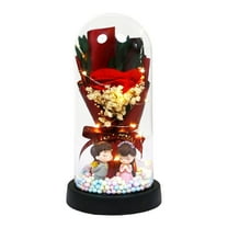 Elainilye Mini Dried Flower Bouquet in Glass Cloche, Soap Roses Gift Set for Girlfriend, Valentine's Day, Anniversary, Home Decoration