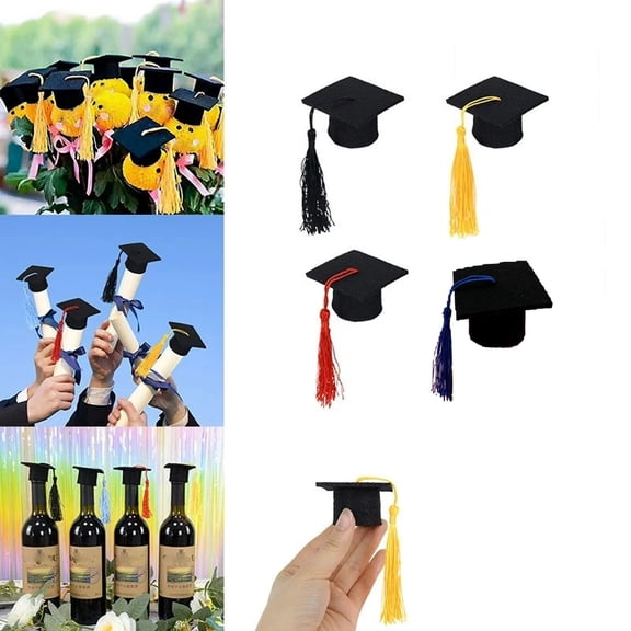 Elainilye Mini Graduation Caps, Graduation Season Decor, Party Activity Wine Bottle Doll Decor,10Pcs,Black