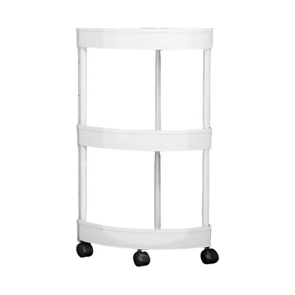 Elainilye Mobile Three Tier Storage Cart, Rolling Corner Organizer With Wheels, Bathroom Kitchen Snack Toiletry Compact Solution Unit