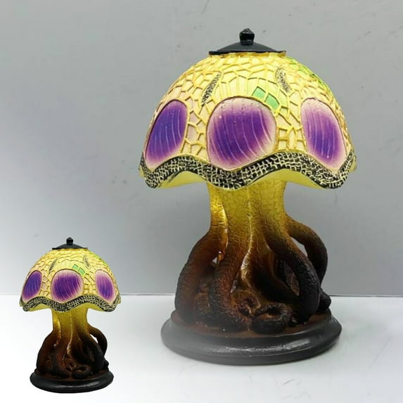 Elainilye Mushroom Table Lamp, Mushroom Night Light, Stained Glass Plant Series Table Lamp, Resin Decorative Bedside Lamp Stained Night Light for Bedroom Living Room Decor
