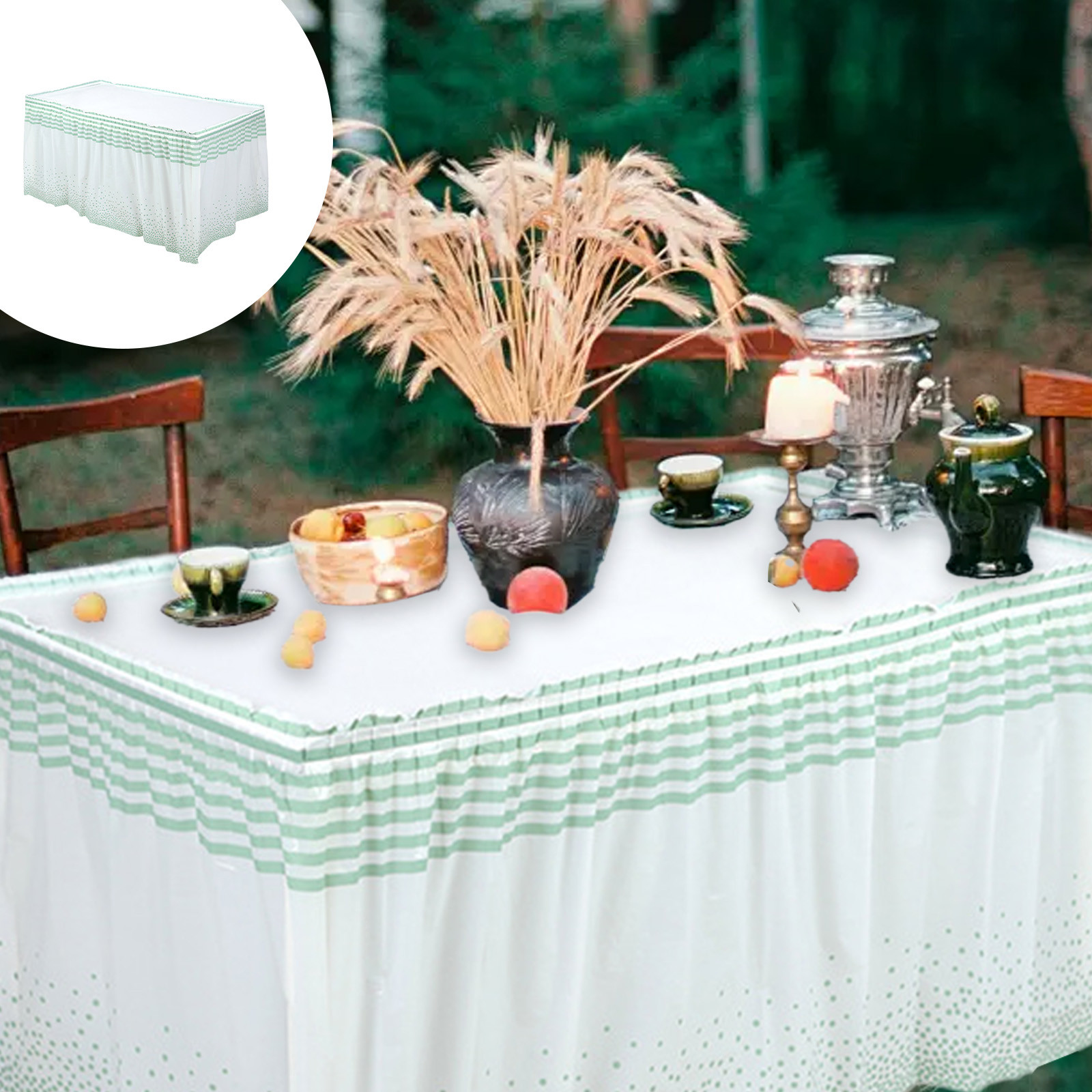 Elainilye Oil Resistant Party Table Skirt Rectangle Design, Functional Desk Skirt Cover, Festive Decor Piece for Tables, Events, Banquets, Party Arrangements, Decorative Display
