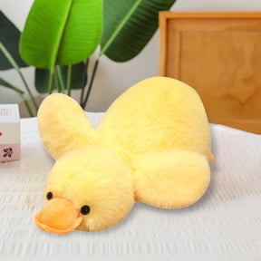 Elainilye Plush Duck Toy, 12-Inch White Fuzzy Stuffed Animal Cuddle Pillow, Stressed Hair Duck Doll Sleep Soother for Girls, Soft Nursery Bed Decor, Yellow