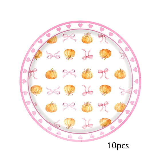 Elainilye Pumpkin Party Plates 10-Piece Fall Bow-Ties Theme, Thanksgiving Paper Plates for Dinner, Dessert, Holiday Table Setting.