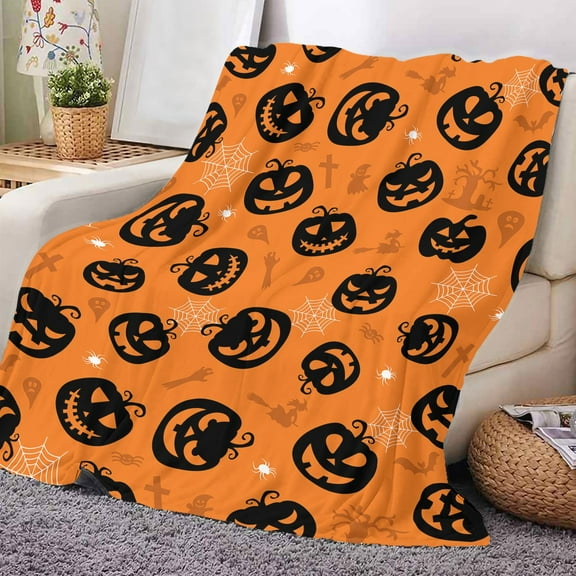 Elainilye Pumpkin Plush Blanket, 30x40 Inch Halloween Flannel Throws for Bedroom Sofa, Super Soft Fall Decor Gift Wrap Alternative Cozy, A