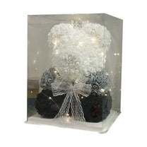 Elainilye Rose Bear, 10 Inch Artificial Rose Flower with Lights in Transparent Gift Box, Valentine's Day Gift for Her Home Decoration