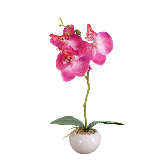 Elainilye Round Pot Phalaenopsis Artificial Flower Arrangement, Three Bloom Simulation Floral Bonsai, Fake Green Plant Potted Decor For Home