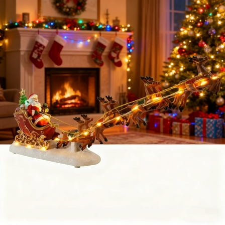 Elainilye Santa Claus Pulling Sleigh Christmas Decoration, Festive Scene Set for Home Tabletop Display and Holiday Decor