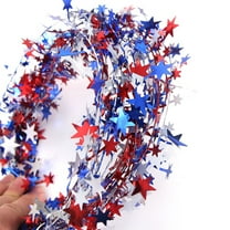 Elainilye Shiny Red White Blue Foil Patriotic Garland Decorations, Festive Hanging Star Streamers for Independence Day, Memorial Day Party Decor for Indoor Outdoor Celebrations