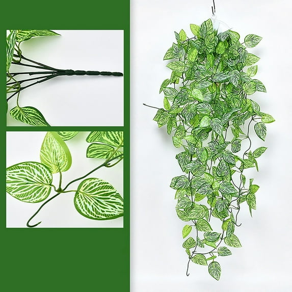 Elainilye Simulated Green Wall Hanging Plant for Interior Decoration, Artificial Plastic Pothos Vine with Leaves, Faux Greenery Decor for Home Office or Commercial to Beautify Indoor Walls
