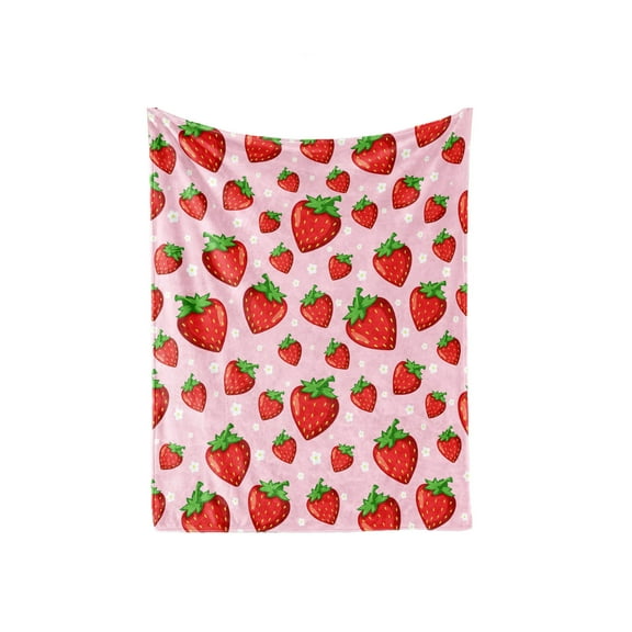 Elainilye Soft Lightweight Strawberry Print Throw Blanket, Cozy Couch Sofa Bed Cover For Women, Cute Travel Camping Gift Blanket For Girls