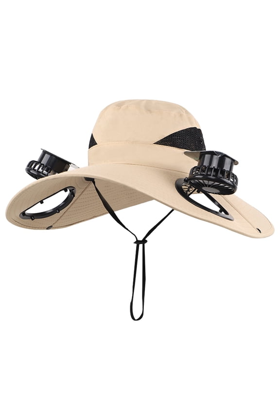 Elainilye Solar Fan Hat, Wide Brim Outdoor Cooling Cap with Fans, USB Rechargeable Sun Protection Hat for Men Women, Fishing Hiking Summer Gear, Khaki