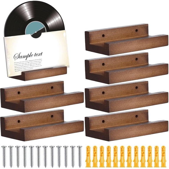 Elainilye Solid Wood Record Shelf, Wall Mounted Vinyl Album Display, Book Storage Rack for Living Room Media Organization