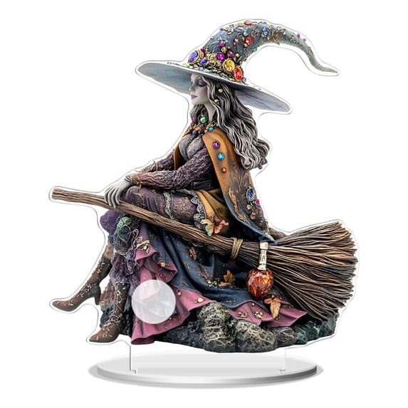 Elainilye Spellcaster Silhouette Acrylic Figurine, Halloween Witch Home Accent Decor, Decorative Shelf Sitter for Windowsills, Desktops, Mantelpiece Collections
