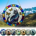 thumbnail image 1 of Elainilye Stained Glass Style Cat Suncatcher, Acrylic Cat & Butterflies Windows Hanging Decorations, Personalized Windows Hanging Sun Catcher Ornaments for Indoor Decoration, 1 of 5
