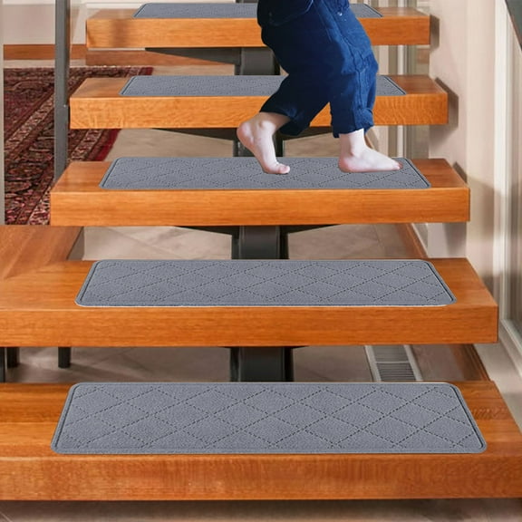 Elainilye Stripe-patterned Self-adhesive Stair Cover Mat, Non-slip TPR Staircase Runner with Washable Surface, Noise-reducing Step Protector for Indoor Stairs, Landings, Transition Areas