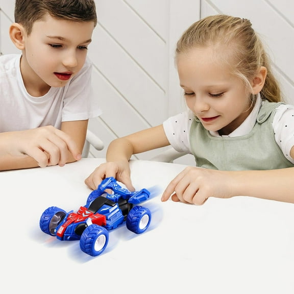 Elainilye Stunt Car Toy, 4WD Double-Sided Flipping RC Car with 360° Spin, Inertia Powered Transforming Vehicle for , All-Terrain Race Car, Blue