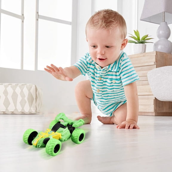 Elainilye Stunt Car Toy, 4WD Double-Sided Flipping RC Car with 360° Spin, Inertia Powered Transforming Vehicle for , All-Terrain Race Car, Green