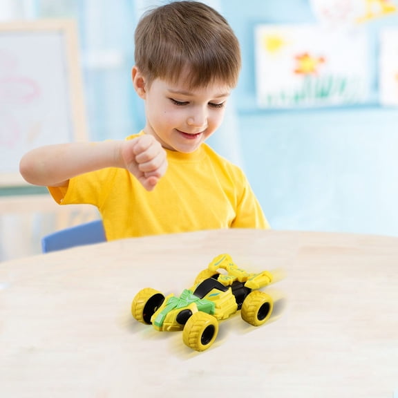 Elainilye Stunt Car Toy, 4WD Double-Sided Flipping RC Car with 360° Spin, Inertia Powered Transforming Vehicle for , All-Terrain Race Car, Yellow