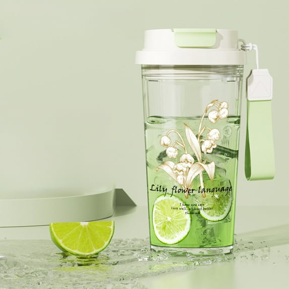 Elainilye Travel Coffee Cup, Double Wall 16oz Tumbler with Leakproof Straw - Gradient Color Thermal Insulated Drinkware for Car Office Hiking, Green