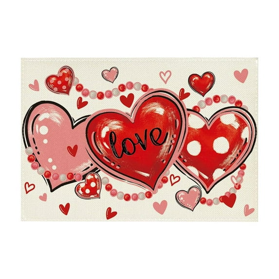 Elainilye Valentine Placemats Set Printed Decorative Table Mats, Heart Themed Kitchen and Dining Decor for Parties, Holiday Picnic and Catering Events, Washable Fabric Placemats