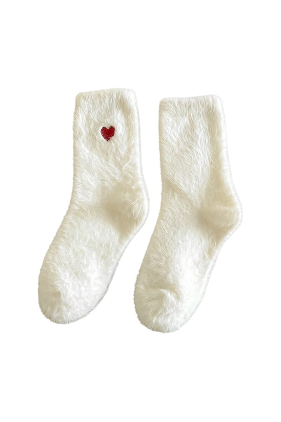 Valentine's Day Cute Socks White Puffy Thickened Fleece Socks for Fall Winter Warm Cozy Floor Socks Home Wear Gift