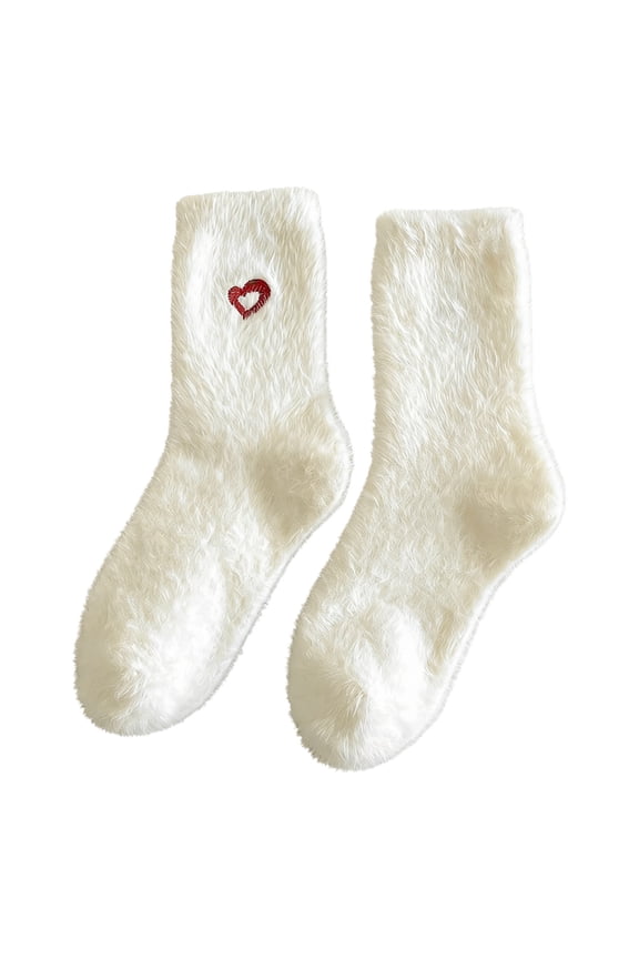 Valentine's Day Cute Socks White Puffy Thickened Fleece Socks for Fall Winter Warm Cozy Floor Socks Home Wear Gift