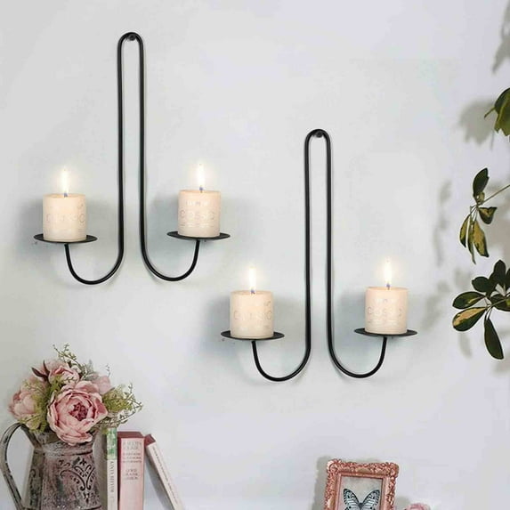 Elainilye Wall Candle Holders Metal Modern Hanging Candlesticks 2 Piece Set Rustic Wall Mount for Living Room Farm Cottage Fireplace Wedding Decor Home Decoration Wall Sconces