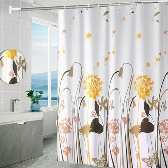 Elainilye Waterproof PEVA Shower Curtain with Hooks, Printed Bathroom Partition Curtain, No-Hole Installation Bath Liner for Toilet Space, Mold-Resistant Fabric