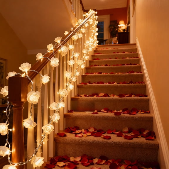 Elainilye White Flower String Lights 10 FT Valentine's Day Easter Festive Mood Lights for Home Party Wedding Decoration