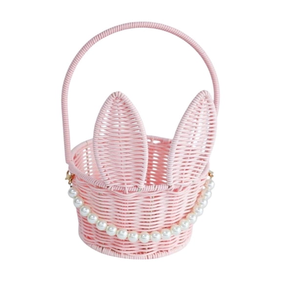 Elainilye Wicker Flower Basket, Handheld Simulated Flowers with Rabbit Ears, Bamboo Woven Storage for Flower Arrangement, Spring Decor, Easter Wedding Party Gift and Decoration