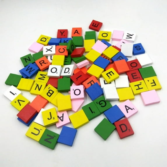Elainilye Wooden Alphabet Tiles 100Pcs Scrabble Letters Educational Wood Pieces for Spelling Learning & Wall Art Decor, Ideal for Family Game Night & Classroom