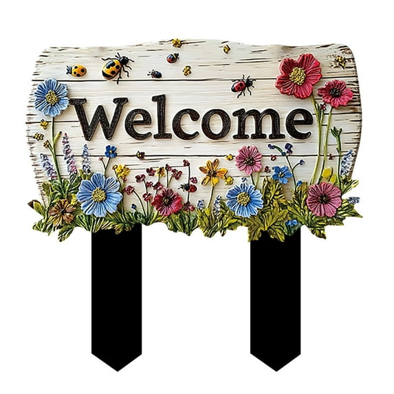 Elainilye Wooden Welcome Sign Garden Stake, Decorative Number Plaque for Yard Entrance, Weather Resistant Outdoor Insertion Decor
