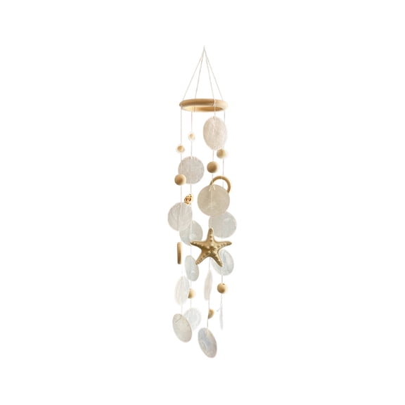 Elainilye Wooden Wind Chime, Mirror and Seashell Starfish Design for Home Decor, Outdoor Garden Patio Wind Chime for Windowsills Entryways Coastal and Beach House Decoration