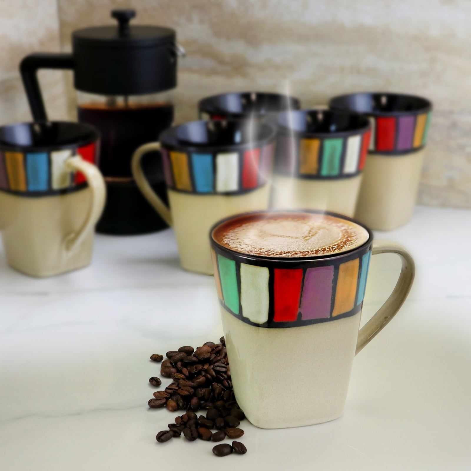 Elama  Melange 6 Piece 14 Ounce Multicolored Stoneware Mugs
